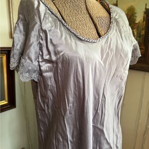 Elegant Silver SILK nightgown with lace detailing